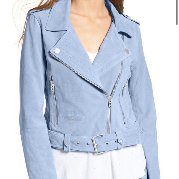 BlankNYC Genuine Suede Moto Jacket - Size Medium - Light Blue - Picture 3 of 17